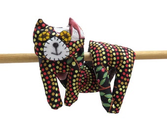 Flat Cat, Hot Cold Rice Bag, Microwave Neck Wrap, Rice Heating Pad, Hot Cold Therapy Pack, Black Red Yellow Green Dot, Cat Lover Gift #1