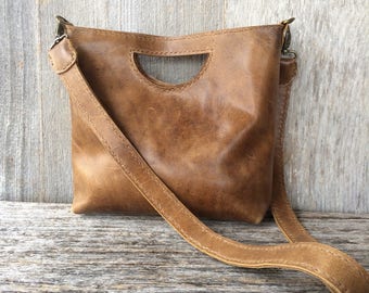Rustic Leather Clutch - Handmade Distressed Brown With Character Handbag Small Purse by Stacy Leigh
