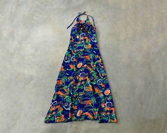 blue and green hawaiian maxi dress | long hawaiian dress women | halter maxi dress made in hawaii | 1211198