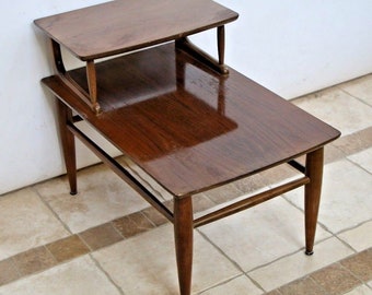 Vintage Danish Modern Mid Century Top Step End Table by Mersman original patina