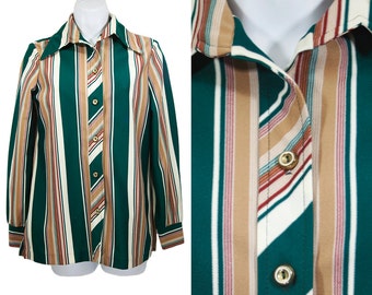 7 DOLLAR SALE---Vintage 70's Multicolor Striped Blouse M
