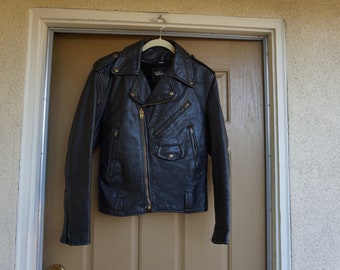 Vintage Black Leather Motorcycle / Biker Jacket MENS Size 36 small 1980s 1990s 80s 90s distressed by Wilsons