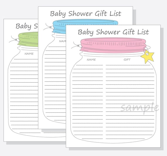 Baby Shower Guest Gift List Printable DIY Mason Jar Design