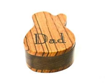 Wooden Guitar Pick Box, Electric guitar pick box, zebra wood plectrum box, gift for Dad, guitar gift, Father's Day gift, music gift Z&EE