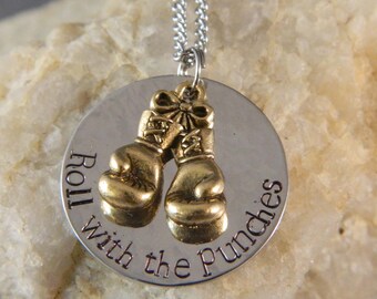 Roll With The Punches with Gold Boxing Gloves Necklace