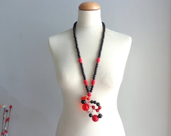 Black red statement necklace long necklace wire necklace