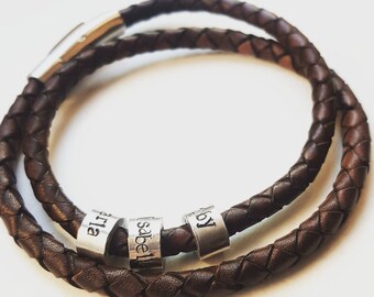 Men's leather bracelet, father's day gift, men's name bracelet personalised valentines day gift, coordinates, gift for him