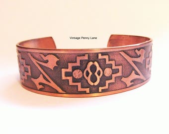 Vintage Copper Cuff Bracelet, Native American Design