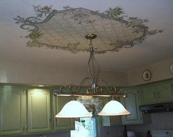 Hand Painted Ceiling Medallion, Home Decor, Custom Ceiling Medallion, Ceiling Mural
