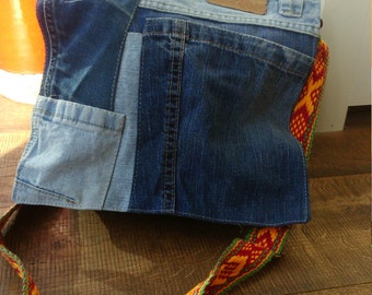 jeans shoulder bag with woven strap