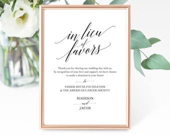 In Lieu of Favors Sign Template, Printable In Lieu of Favors Sign, Editable In Lieu of Favors Sign, PDF Instant Download, MM07-1B