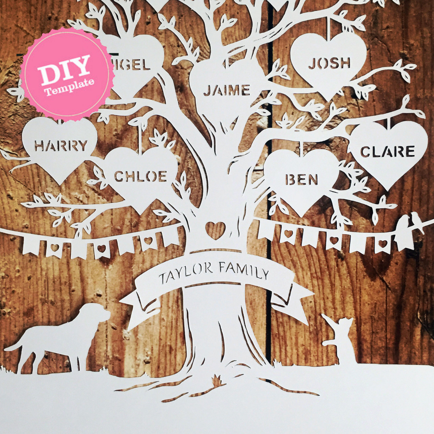 DIY Family tree papercutting template. Papercut your own