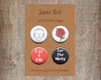 Jeremy Corbyn Labour Party Badge Set - 4 Jeremy Corbyn Labour Party - Red Rose - For The Many - #jc4pm - 25mm Button Pin Badges