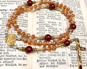 Catholic rosary, genuine vintage french goldplated, enameled crucifix, Sacred Heart, catholic rosary beads by Rosenkranz-Atelier