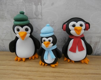Edible sugar paste Penguins, Christmas cake topper, cake decoration