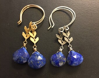 MADE by MAGGIE - Luxe Collection - GEMSTONE edition - Lapis Luzuli and chevron drop earrings - in gold or silver