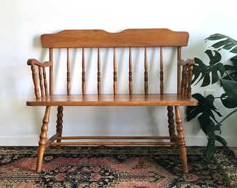 Wood bench with back | Etsy