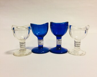 Vintage Eye Wash Cups, 4 Available, Cobalt Eye Wash Cup Clear Eye Wash Cup
