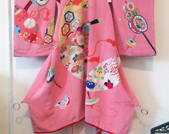 Vintage girl's kimono, robe wall decor