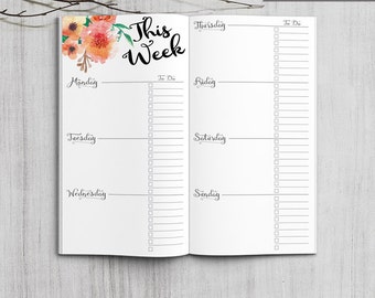 Printable Weekly Planner Inserts, Midori Weekly Planner, Printable Midori Traveler's Notebook weekly planner inserts, PDF file