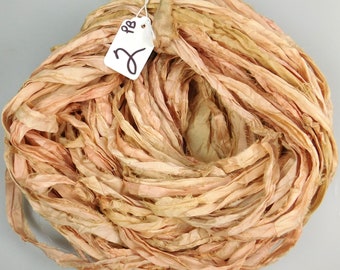 Silk Sari Ribbon, Sari silk ribbon, Peach Blush sari ribbon, Peach sari ribbon, Hand dyed ribbon, jewelry supply, weaving supply