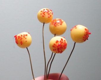 3 Vintage Miriam Haskell Cherry Brand Yellow and Red Sugar Glass Beads on Wire