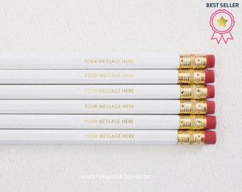 Personalized Pencils, Custom Pencils, Gold Foil Pencils, Quote Pencils, White Pencils, Wedding Favors, Branding, Teacher Gifts, Best Sellers