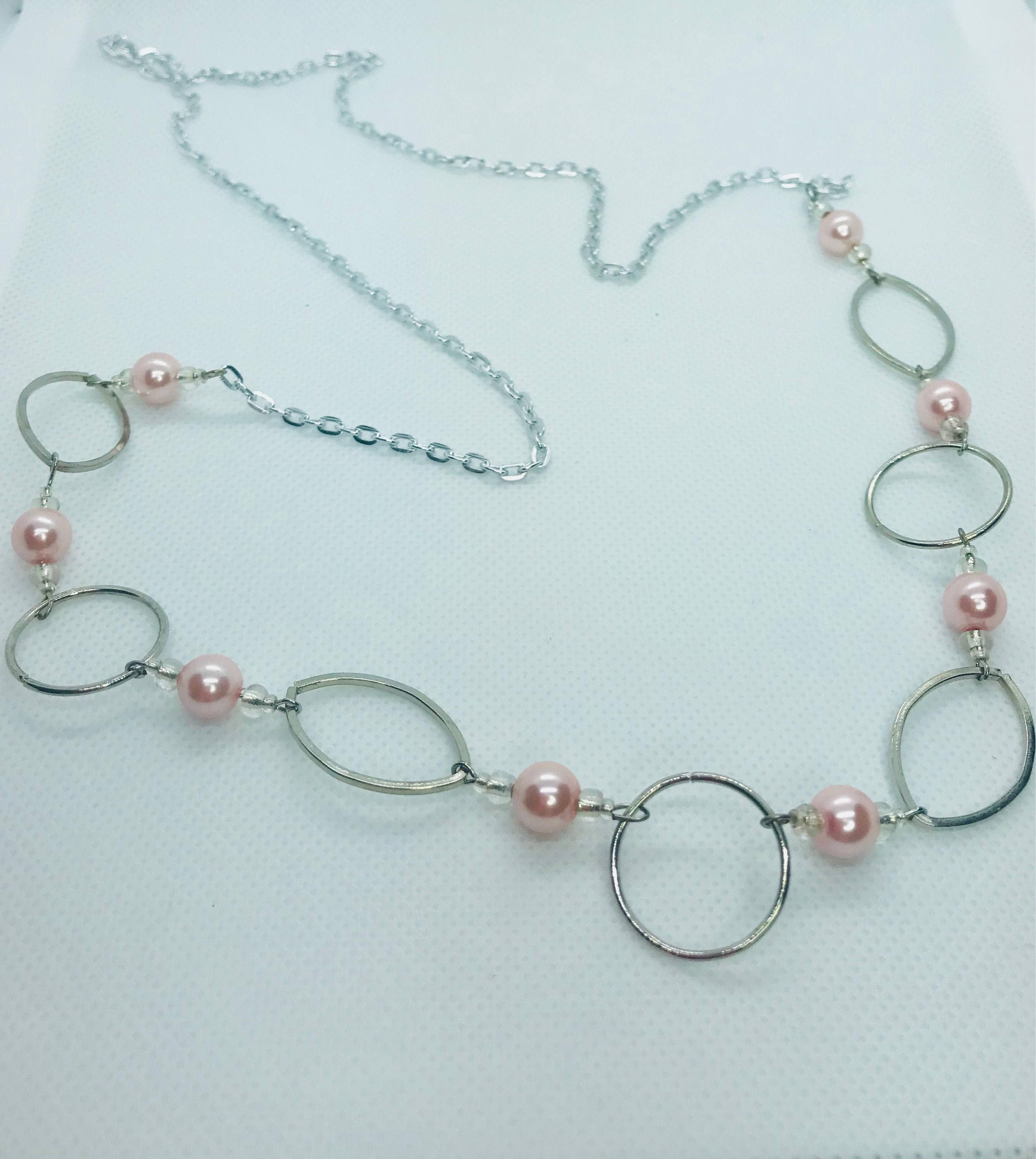 Pink Pearl Crystal & Silver Necklace