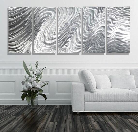 Massive Contemporary Silver Abstract Metal Wall Art Sculpture