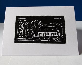carte de linoblock imprimé à la main « Lieu de Henry », œuvres d’art originales