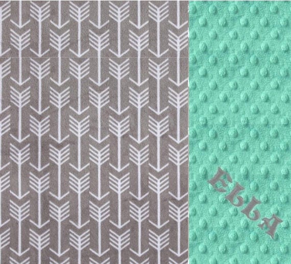Minky Baby Blanket Girl, Silver Gray Mint Personalized Baby Blanket, Baby Gift, Baby Girl Blanket, Arrow Baby Blanket, Monogrammed Blanket