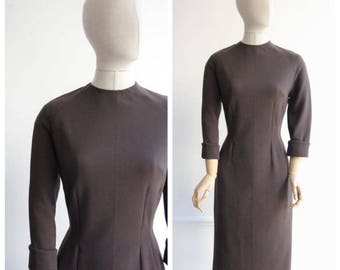 Vintage 1950's Brown Wiggle Dress Fifties original wiggle dress brown pencil dress 50's 1950's revival midcentury day dress office UK 10-12
