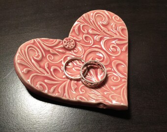 Ceramic Clay Heart Jewelry Trinket Dish, spoon rest, teabag holder Free Shipping