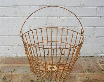 Antique Vintage Metal Basket Antique Primitive Basket With Metal Handle Old Farmhouse Basket Egg Basket