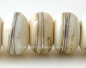 Handmade Lampwork Glass Beads LIGHT IVORY with Fine Silver Wire Wraps- TANERES - 11, 12, or 13 mm