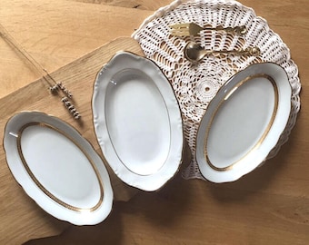 Set of 3 small dishes, white and gold