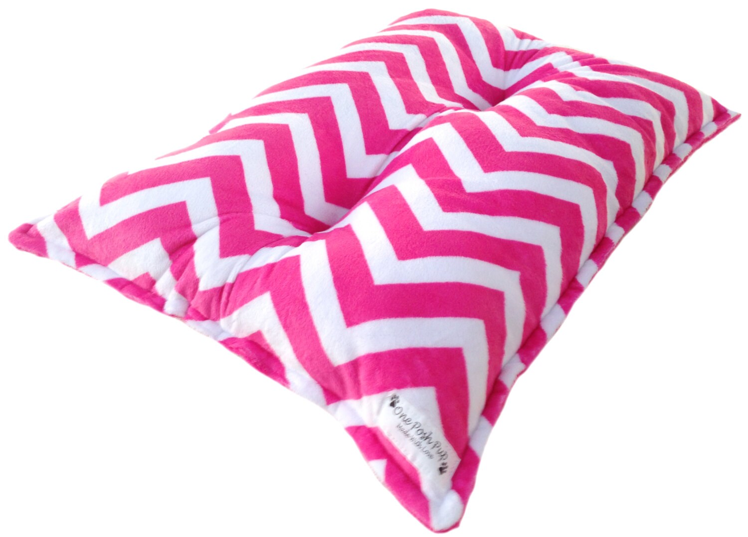 Dog Crate Mat Hot Pink and White Chevron with Hot Pink Dot