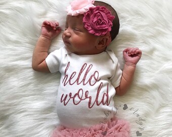 Hello World | Baby Girl Coming Home Outfit | Newborn Hello World Outfit | Hello World Onesie | Newborn Girl Outfit | Baby Coming Home Outfit