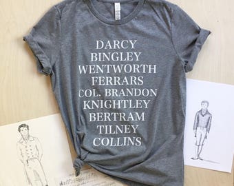 Jane's Men - screen printed women's T-shirt - gentlemen characters from Jane Austen novels - size S, M, L, XL, 2X