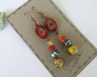 Gypsy Earrings, Boho Chic, Glass Bead Earrings, Bohemian Earrings, Picasso Beads, Moonlilydesigns, FTD Awareness
