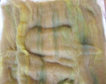 2.0 oz. Alpaca Handcrafted Carded Batt - Hand Dyed Alpaca - Olive - Blended w/Hand Dyed BFL - Greens, Yellows, Browns & Rusts
