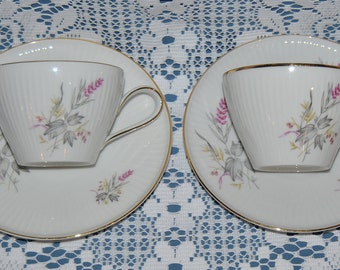 2 Beautiful Vintage, Tea For 2, Rosenthal, "Pink Sheaf" Fine Bone China Teacups And Saucers