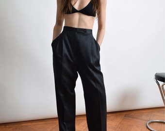 Charcoal Grey Wool Trousers Vintage High Waist Slacks 29 M