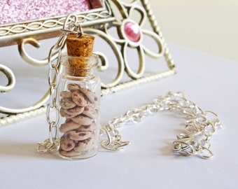 Cookie Bottle Necklace, Polymer Clay Charms, Cookie Necklace, Cookie Jewelry, Cookie Jar, Bottle Necklace, Chocolate Chip Cookie