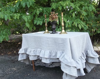 Custom Double Ruffle Linen Tablecloth Ruffled Tablecloth Multi Ruffle Tablecloth Ruffled Linen Tablecloth Wedding Decoration Table Decor