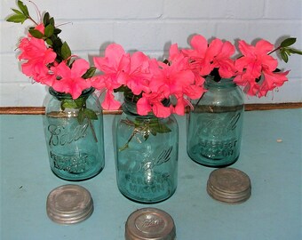 2 Vintage Ball Jars Vintage Canning Jars With Zinc Lids Antique Vintage Ball Perfect Mason Jars Quart Size
