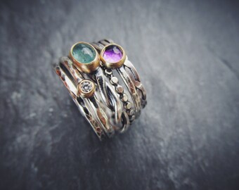 Deposit -- Custom Stacking Rings -- Mothers Ring Anniversary Birthstone Sterling Silver 14K Gold. Personalized and Custom Made To Order.