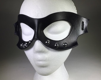 Riveted Black Leather Bat Mask