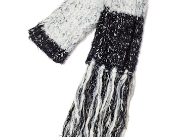 Hand knitted black and grey long scarf