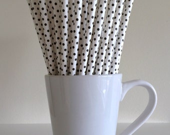 Black Paper Straws Mini Black Polka Dot Party Supplies Party Decor Bar Cart Cake Pop Sticks Mason Jar Straws Party Graduation